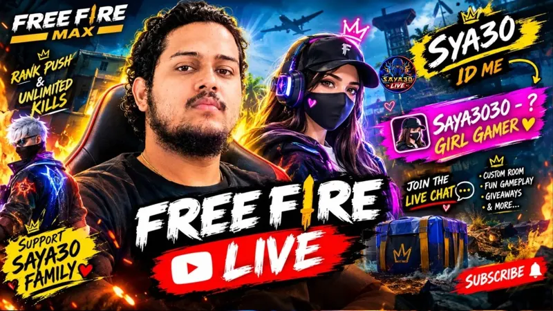 Free Fire player in a live match, viewed from a streaming setup