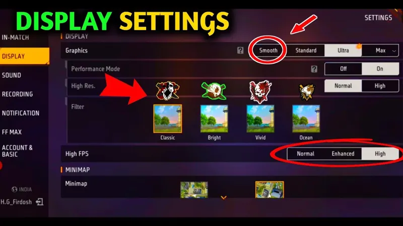 Free Fire headshot tutorial still with aim settings on screen